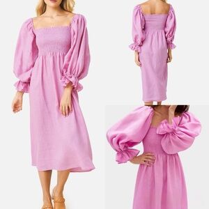 Sleeper Lavender Atlanta Puff Sleeve Linen Dress